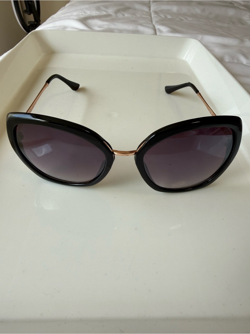 Nanette Lepore Black Cat-Eye Sunglasses with Gold Accents